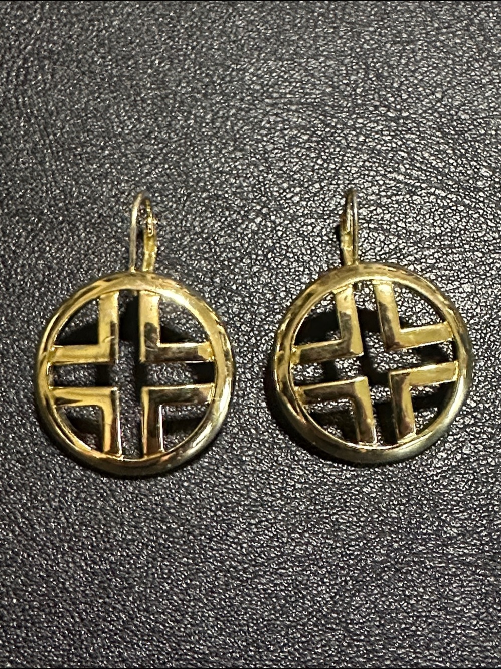 RARE Dell’ Olio Open Work Gold Tone Medallion Fixed Wire Earrings